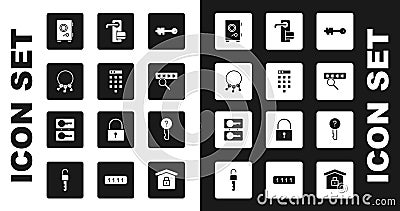 Set Old key, Password protection, Bunch of keys, Safe, Digital door lock, Undefined and Casting icon. Vector Vector Illustration