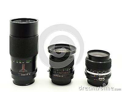 Set of old lenses Stock Photo