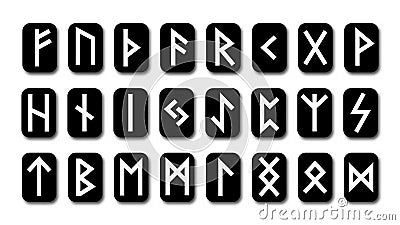 Set of Old Norse Scandinavian runes. Runic alphabet, futhark. Ancient occult symbols, vikings letters on white, rune Vector Illustration