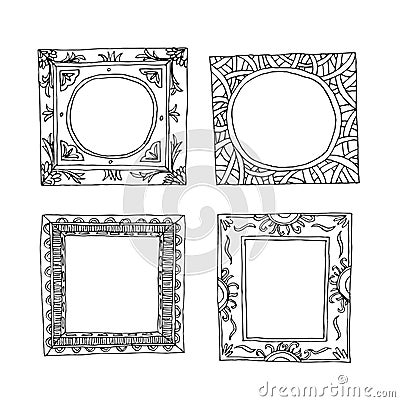 Set of old picture frames, hand drawn vector illustration. Vector Illustration