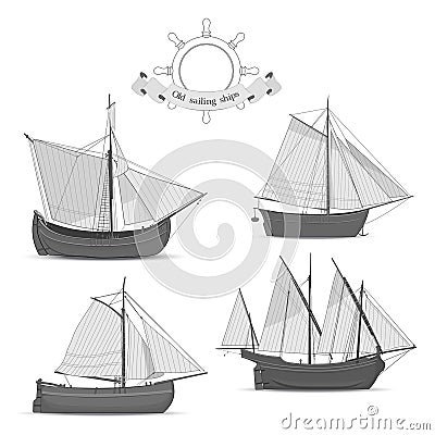 Set of old sailing ships Vector Illustration