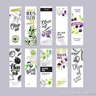 Set of olive oil labels Vector Illustration