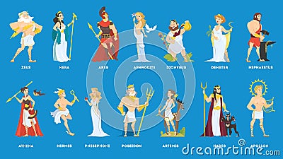 Set of Olympian greek gods and goddess. Vector Illustration