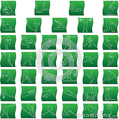 Set of 39 olympic sport icons. Green gradient line silhouettes Vector Illustration