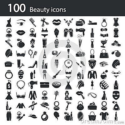 Set of one hundred beauty icons Stock Photo