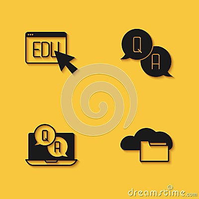 Set Online education, Cloud or online library, Question and Answer and icon with long shadow. Vector Vector Illustration