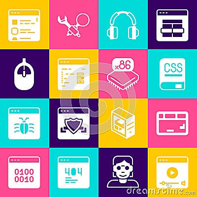 Set Online play video, Keyboard, Books about programming, Headphones, Software, Computer mouse, Browser files and Stock Photo