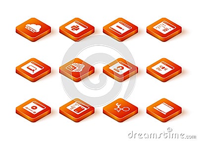 Set Online play video, Software, Browser files, Processor, Debugging, Create account screen, Laptop and Page with 404 Vector Illustration