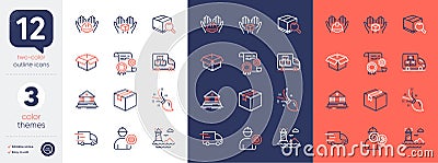 Set of Opened box, Lighthouse and Brush line icons. For design. Vector Vector Illustration