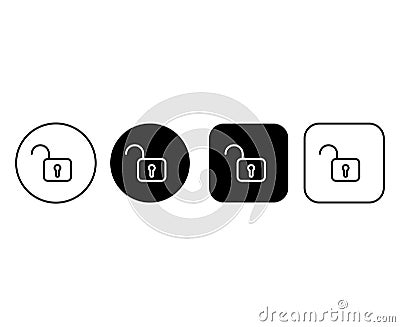 Set of opened padlock icons buttons for web. Lock shape. Editable stroke Vector Illustration
