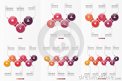 Set of 3-8 option infographic templates with circles Vector Illustration