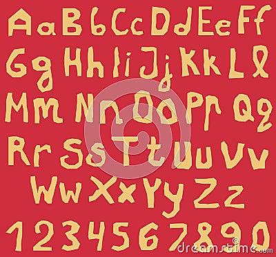 Set of orange alphabet letters with numbers on red Vector Illustration