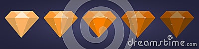 Set of orange flat diamond on dark background Vector Illustration
