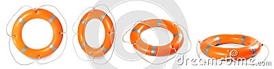 Set with orange life buoys on background, banner design Stock Photo