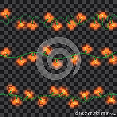 Set of orange shining garland lights Vector Illustration