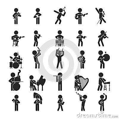 Set of orchestra , Musician character , Human pictogram Icons Vector Illustration