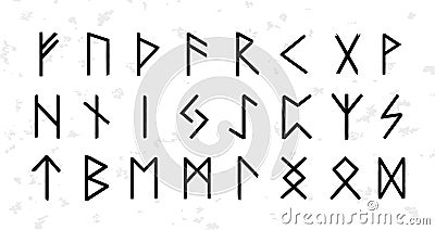 Set of ordered celtic or anglo saxon elder futhark runes alphabet. Nordic mysterious letters collection. Flat vector Vector Illustration