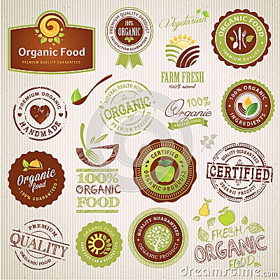 Set of organic food labels and elements Vector Illustration