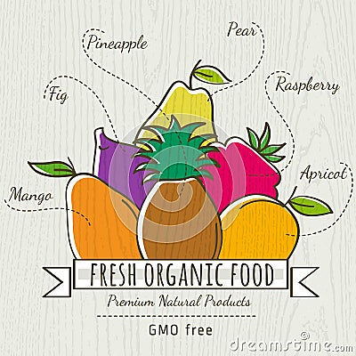 Set of organic fruits, vector Vector Illustration