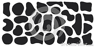 Set of organic irregular blob shapes. Black random deform spot fluid circle Isolated on white background. Organic amoeba Vector Illustration