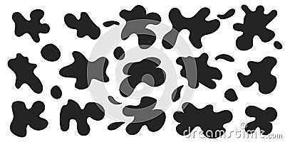 Set of organic irregular blob shapes. Black random deform spot fluid circle Isolated on white background. Organic amoeba Vector Illustration