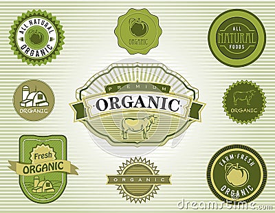 Organic and Natural Food Labels and Badges Vector Illustration