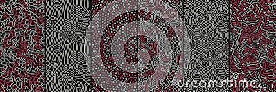 Set of organic seamless patterns with rounded lines, drips. Diffusion reaction background. Linear design with bionic Vector Illustration