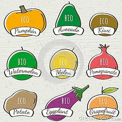 Set of organic vegetable and fruit, vector Vector Illustration