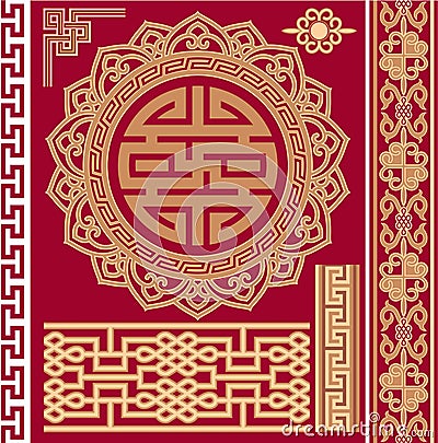 Set of Oriental - Chinese - Design Elements Vector Illustration