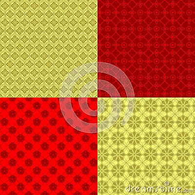 Set of Oriental Chinese New Year Seamless Pattern Vector Illustration