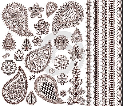 Set of oriental ornaments for henna tattoo and for your design. Vector Illustration