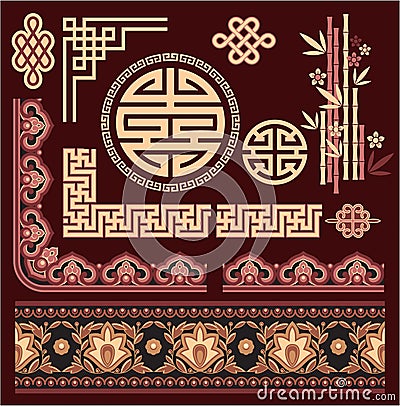 Set of Oriental Pattern Elements Vector Illustration