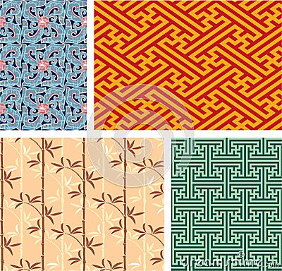 Set of Oriental Seamless Tiles Vector Illustration