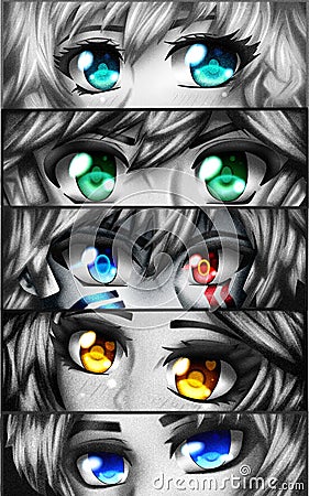 Set of original anime eyes Stock Photo