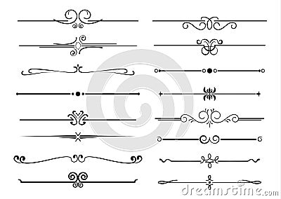 Set of ornamental filigree flourishes and thin dividers Vector Illustration