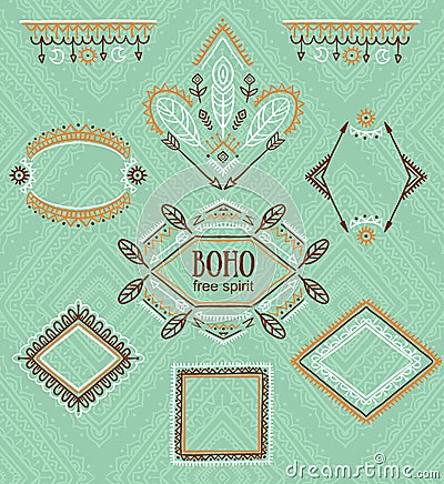 Set of ornamental frames. Vector indian collection for BOHO design. Vector Illustration