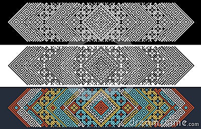 Set with ornamental Gerdan in ethno style Slavic, African folk symbols. Monochrome and multicolored vector image Vector Illustration