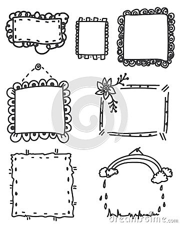 Set of ornate black picture frames isolated on white Vector Illustration