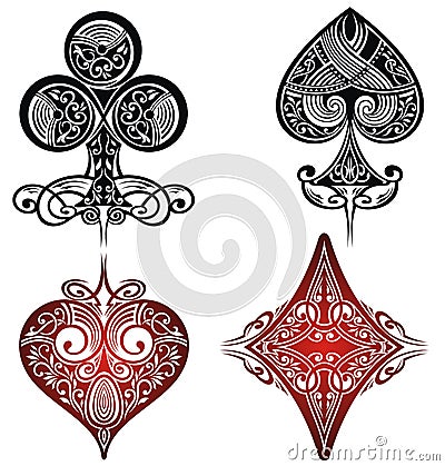A set of ornate playing card. Tattoo set Vector Illustration