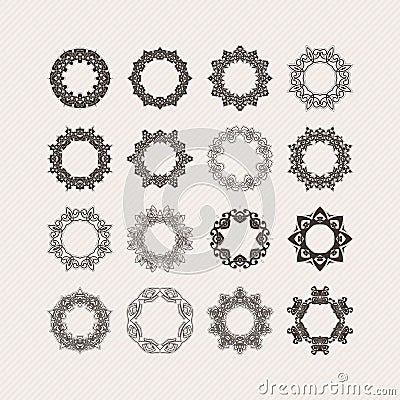 Set of ornate vector mandala borders and frames. Gothic lace tattoos. Celtic weave with sharp corners. Vector Illustration