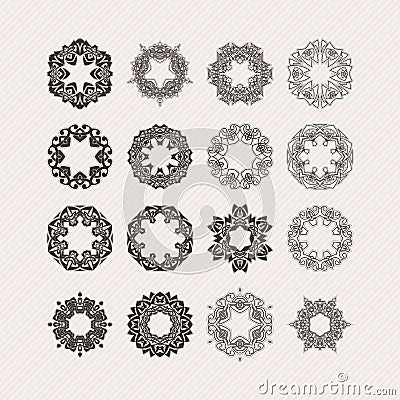 Set of ornate vector mandala borders and frames. Gothic lace tattoos. Celtic weave with sharp corners. Vector Illustration