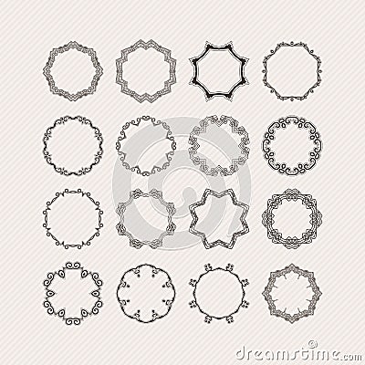 Set of ornate vector mandala borders and frames. Gothic lace tattoos. Celtic weave with sharp corners. Vector Illustration
