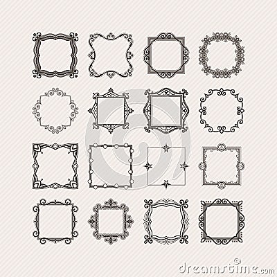 Set of ornate vector mandala borders and frames. Gothic lace tattoos. Celtic weave with sharp corners. Vector Illustration