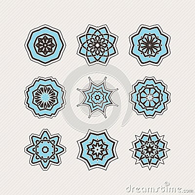 Set of ornate vector mandala symbols. Gothic lace tattoo. Celtic weave with sharp corners. Vector Illustration