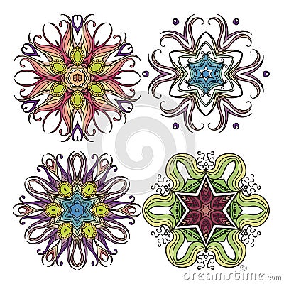 Set of ornate vector mandala symbols. Mehndi lace tattoo. Art Nouveau weave. Vector Illustration