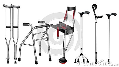 Set of orthopedic walking sticks on white background Vector Illustration