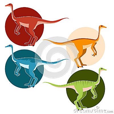 Set of ostrich dinosaurs Vector Illustration