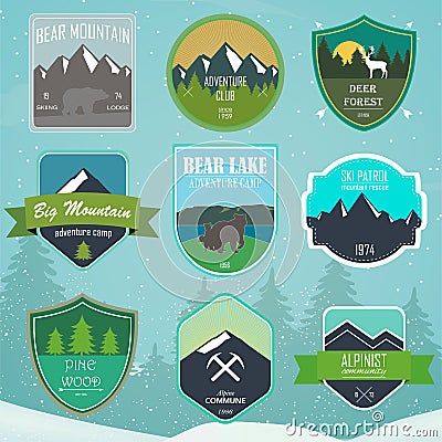 Set of outdoor adventure and expedition logo badges Vector Illustration