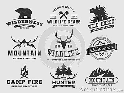 Set of outdoor wilderness adventure and mountain badge logo, emblem logo, label design | Vector illustration resize-able and free Vector Illustration