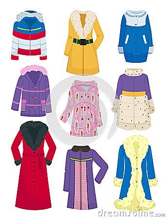 Set of outerwear for women Vector Illustration